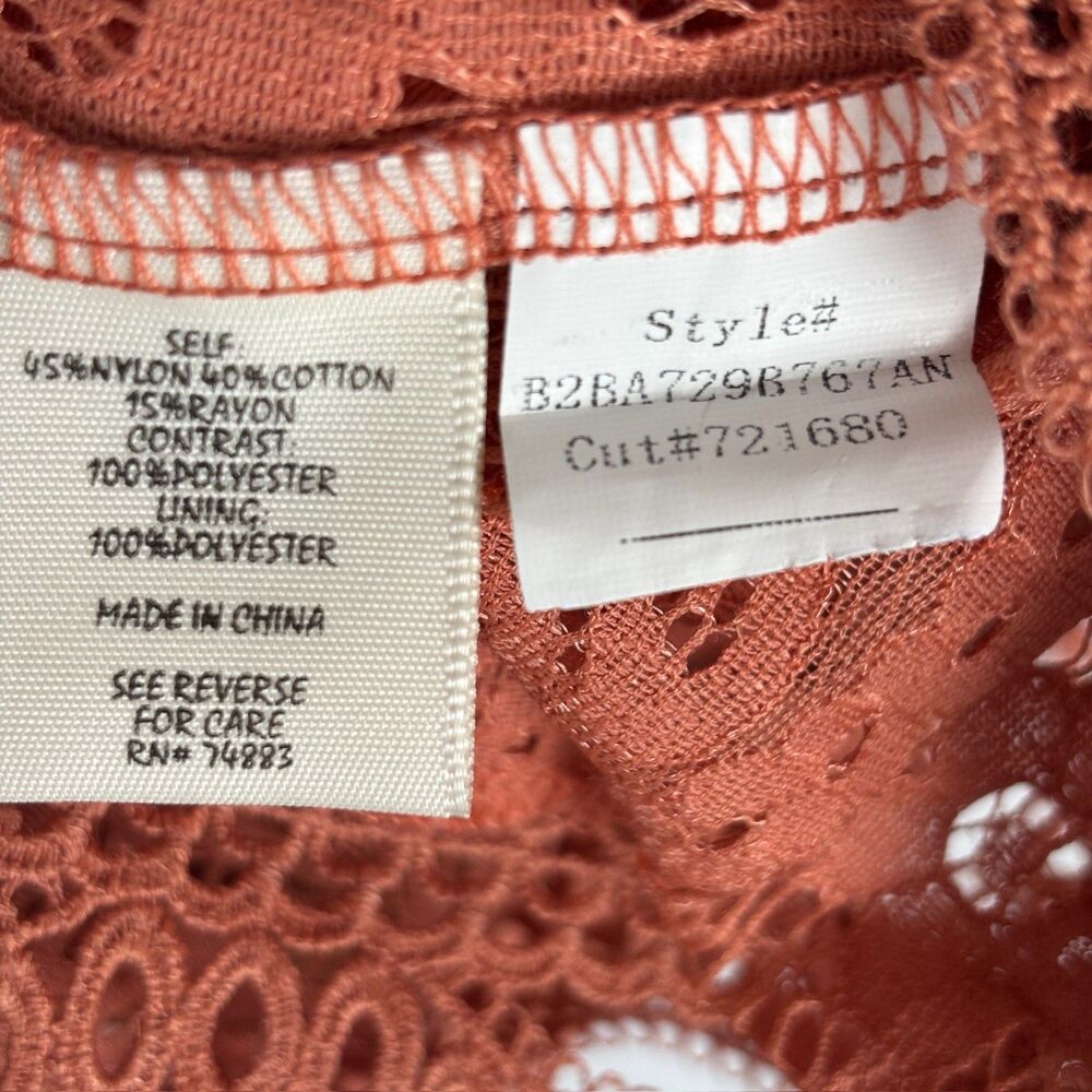 Adiva Crochet Lace Sleeveless Blouse Boho Crochet Scalloped Hem Rust Orange Sz L - Picture 5 of 12